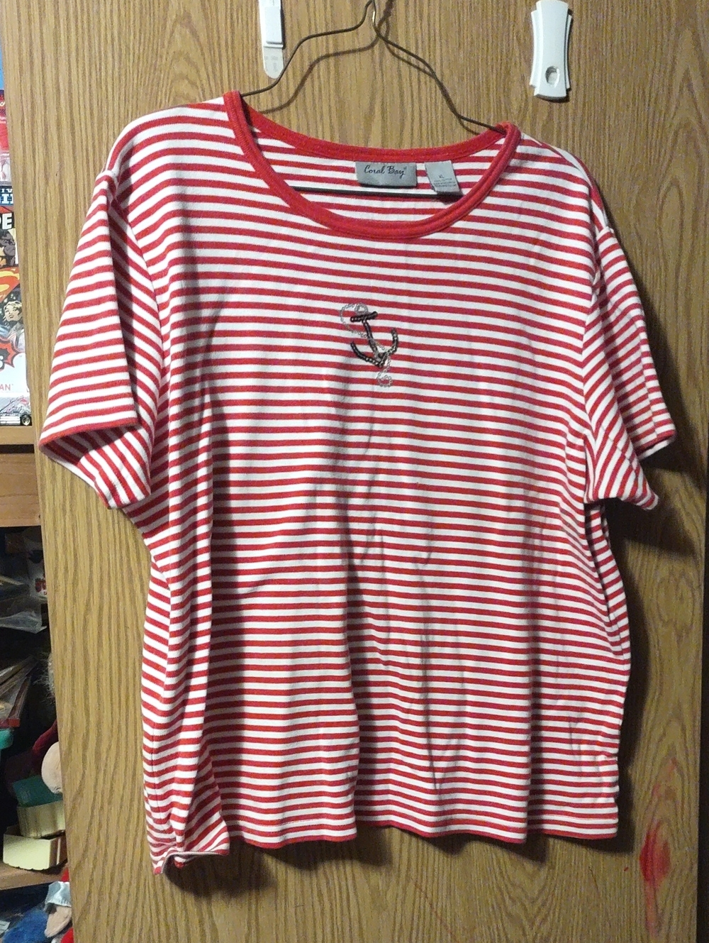 Coral Bay Red & White Striped Tee with Chain And Anchor